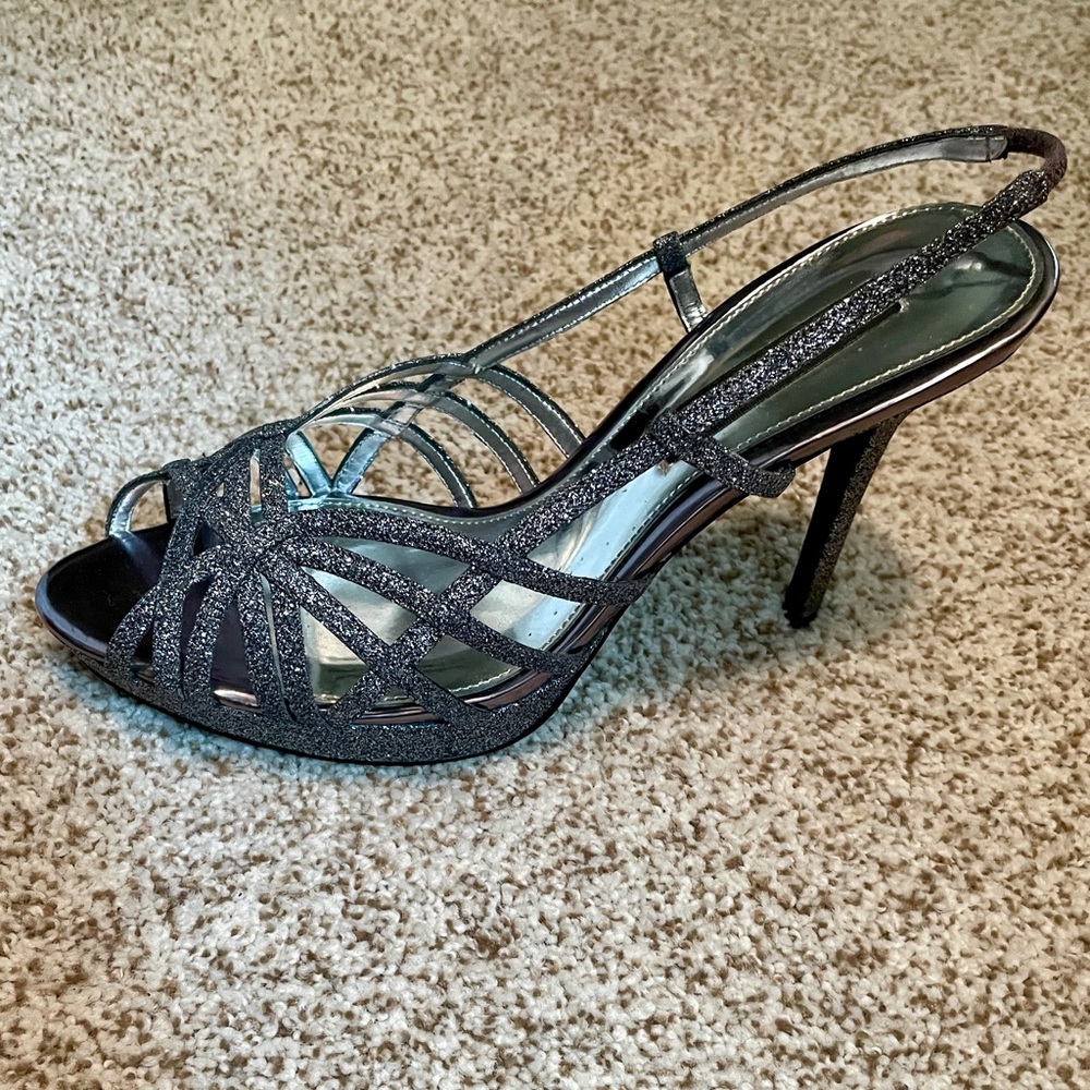 Nina Fonda Pewter Baby Glitter Strappy  Stiletto Heels
